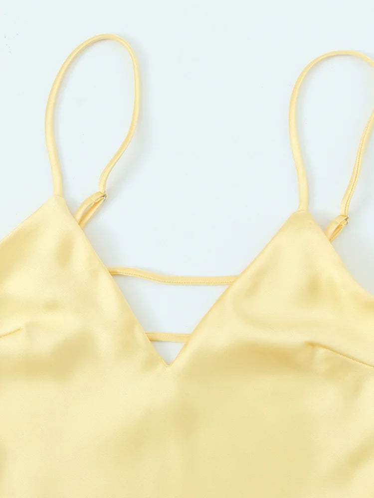 Robe Maxi Satin Jaune
