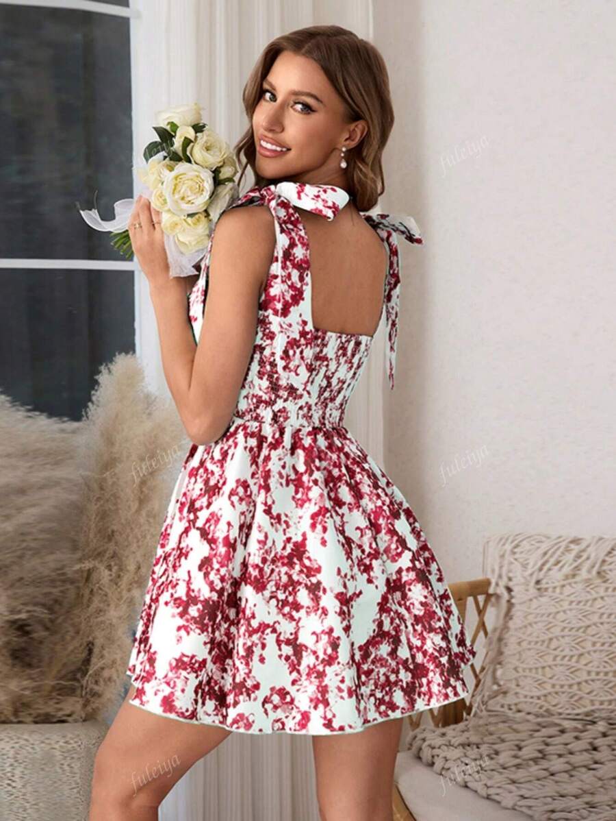 Mini Robe Bustier Couture à Nœuds Épaules