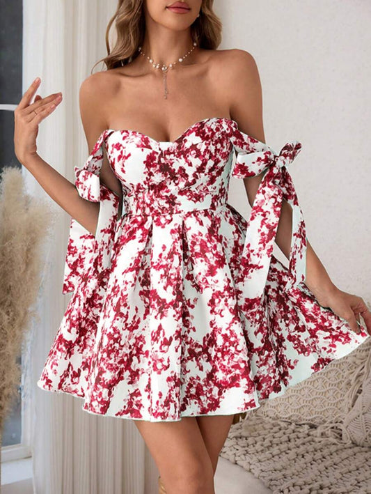 Mini Robe Bustier Couture à Nœuds Épaules